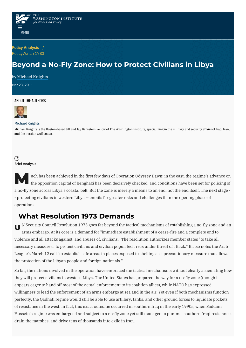 How to Protect Civilians in Libya by Michael Knights