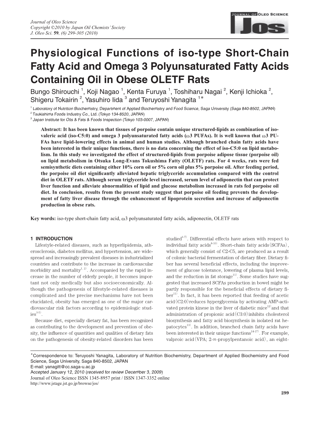 Physiological Functions of Iso-Type Short-Chain Fatty Acid and Omega