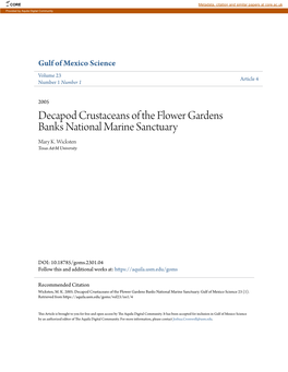 Decapod Crustaceans of the Flower Gardens Banks National Marine Sanctuary Mary K