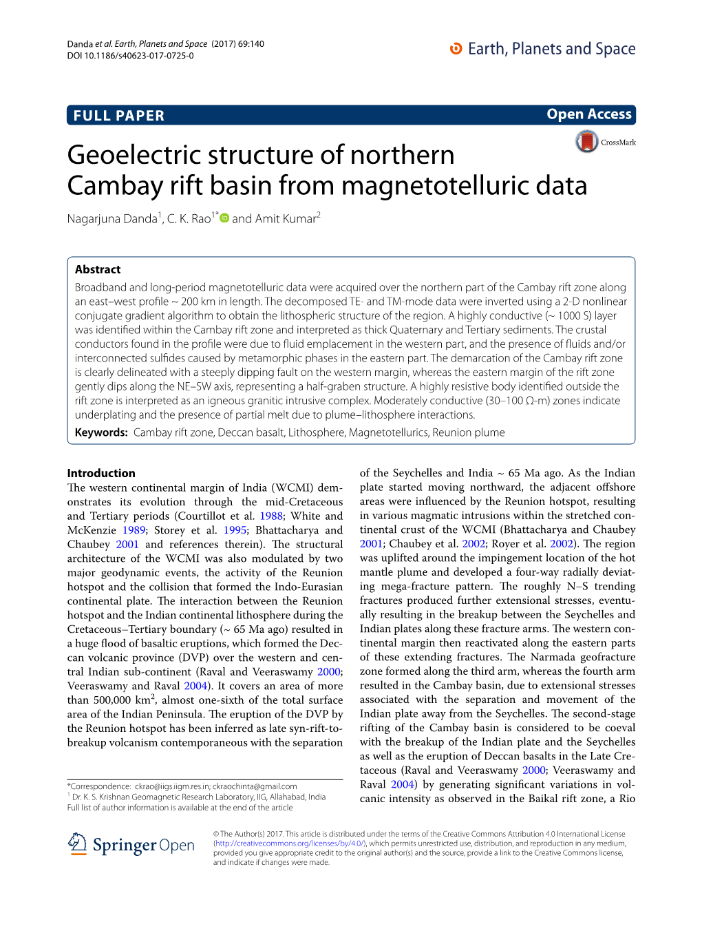 Geoelectric Structure of Northern Cambay Rift Basin from Magnetotelluric Data Nagarjuna Danda1, C