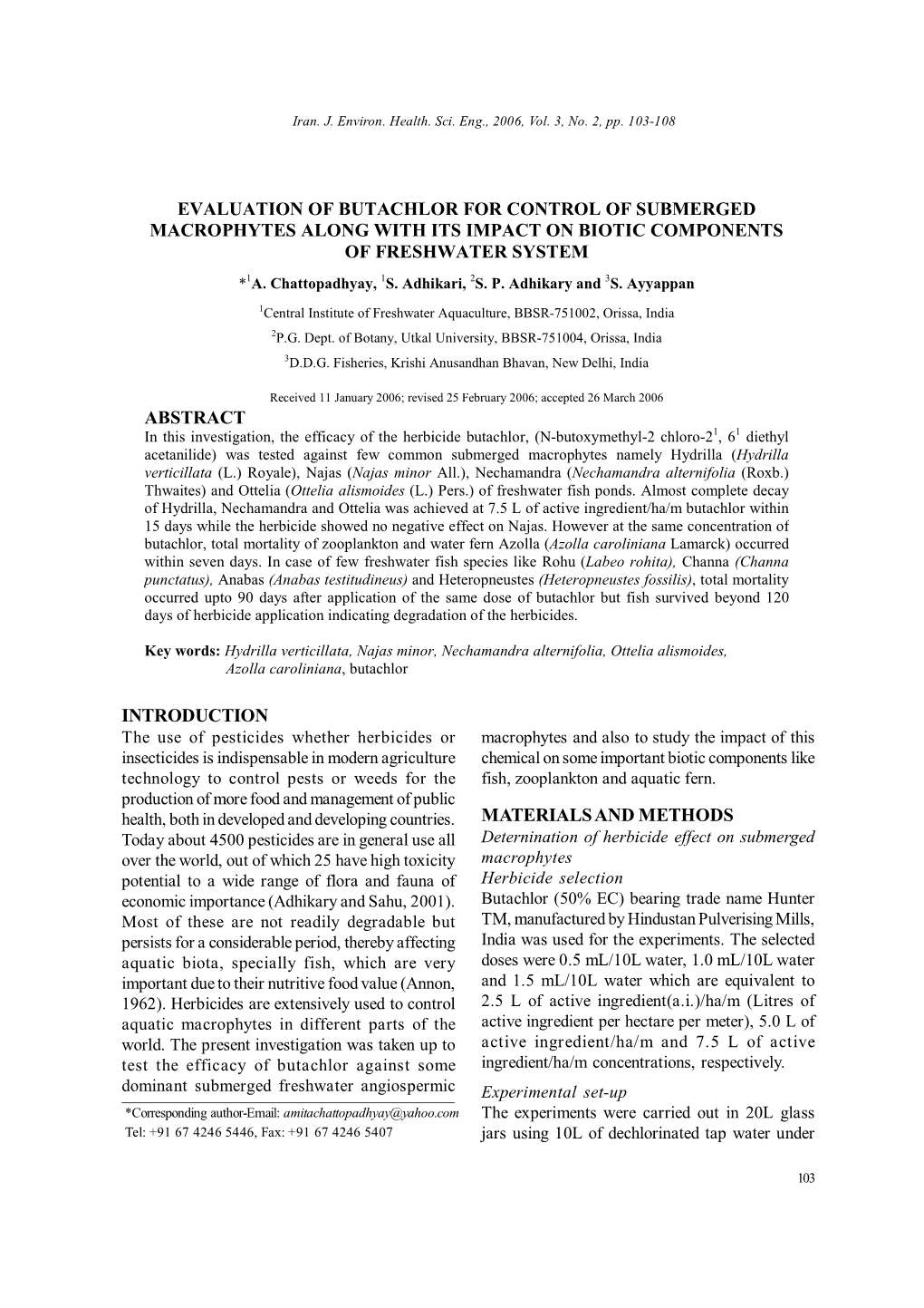 Evaluation of Butachlor for Control of Submerged Macrophytes Along with Its Impact on Biotic Components of Freshwater System *1A