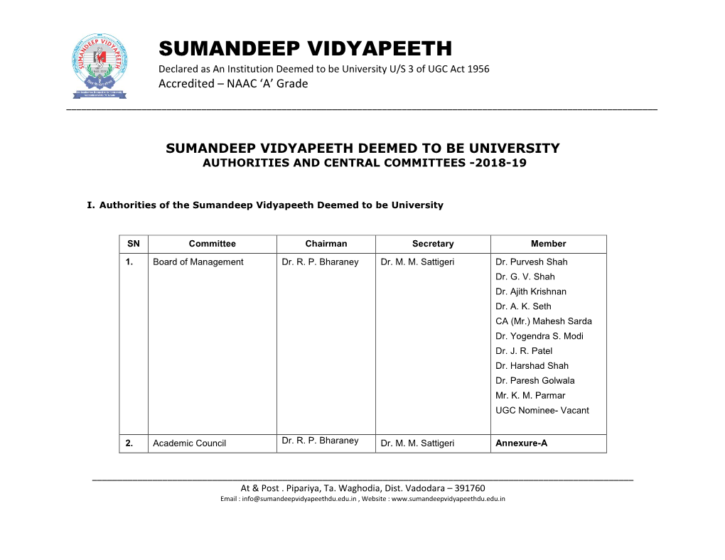 Central Committees -2018-19