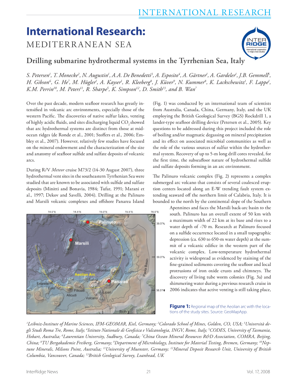 International Research: MEDITERRANEAN SEA Drilling Submarine Hydrothermal Systems in the Tyrrhenian Sea, Italy