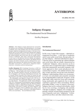 Indigeny–Exogeny. the Fundamental Social Dimension?