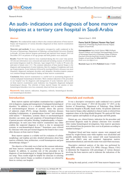 An Audit- Indications and Diagnosis of Bone Marrow Biopsies at a Tertiary Care Hospital in Saudi Arabia