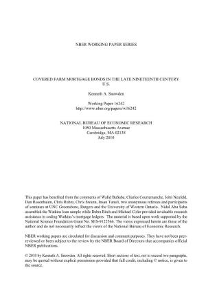 Nber Working Paper Series Covered Farm Mortgage