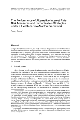 The Performance of Alternative Risk Measures and Immunization