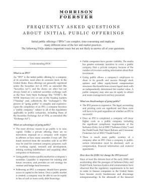 Frequently Asked Questions About Initial Public Offerings
