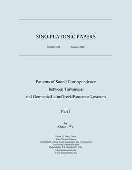 Patterns of Sound Correspondence Between Taiwanese and Germanic/Latin/Greek/Romance Lexicons