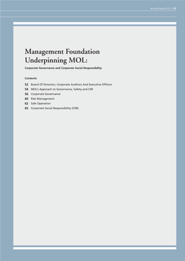 Management Foundation Underpinning MOL: Corporate Governance and Corporate Social Responsibility