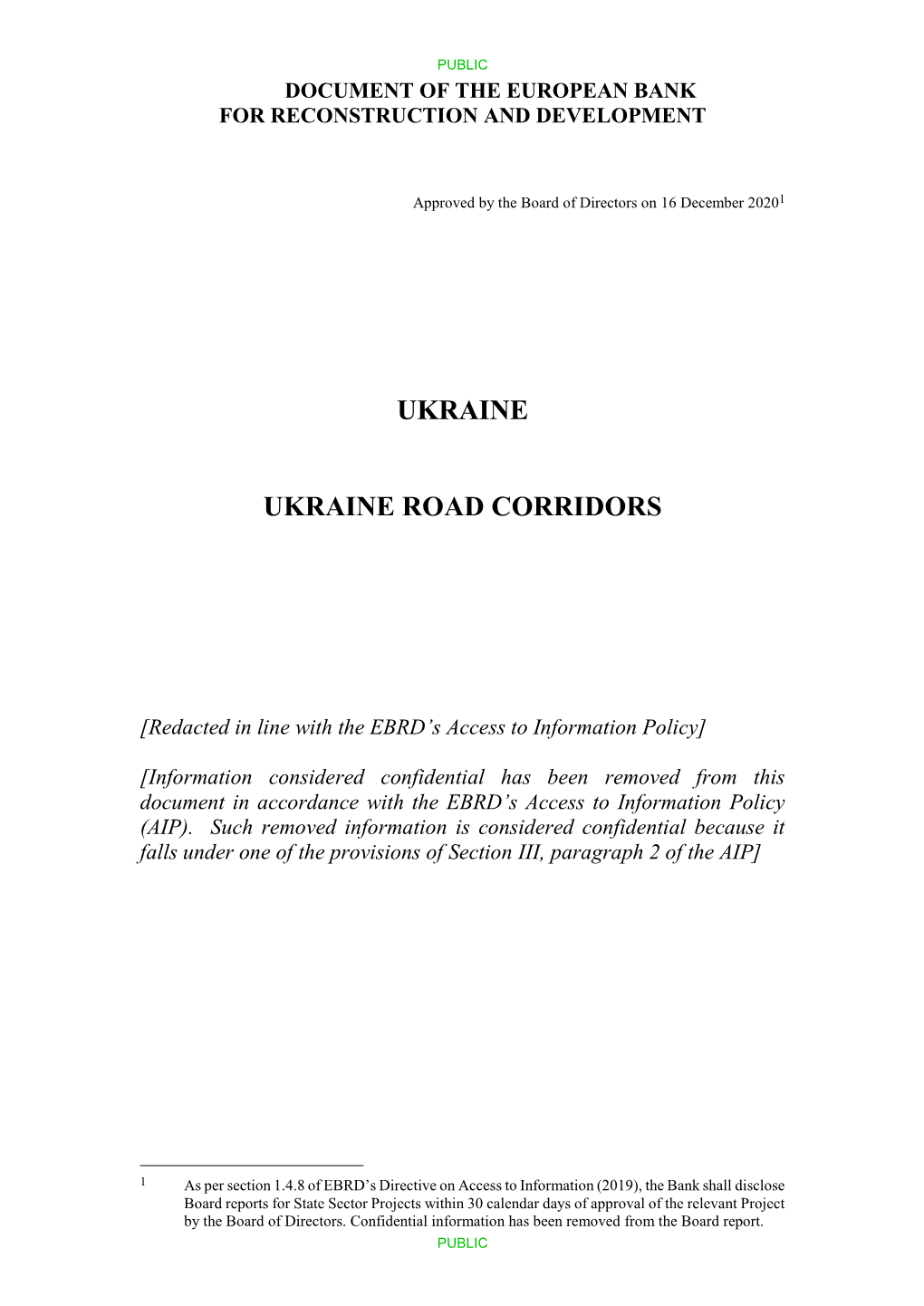 Ukraine Road Corridors Board Report