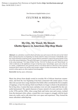 Hood, My Street: Ghetto Spaces in American Hip-Hop Music