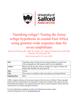 Testing the Forest Refuge Hypothesis in Coastal East Africa Using Genome