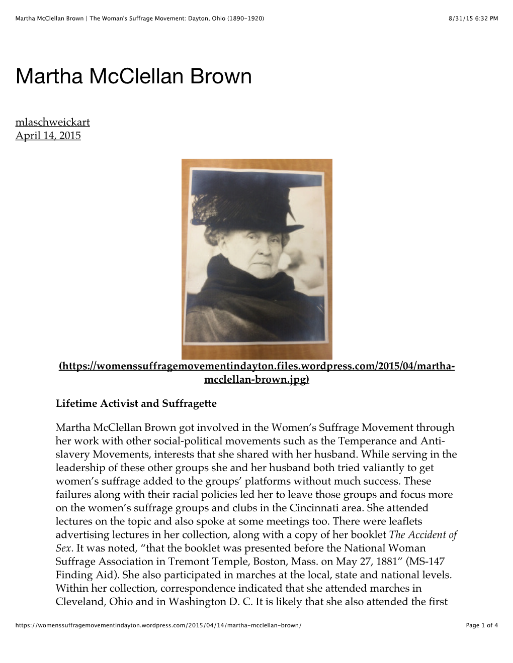Martha Mcclellan Brown | the Woman's Suffrage Movement: Dayton, Ohio (1890-1920) 8/31/15 6:32 PM