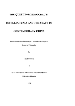The Quest for Democracy: Intellectuals and the State in Contemporary China