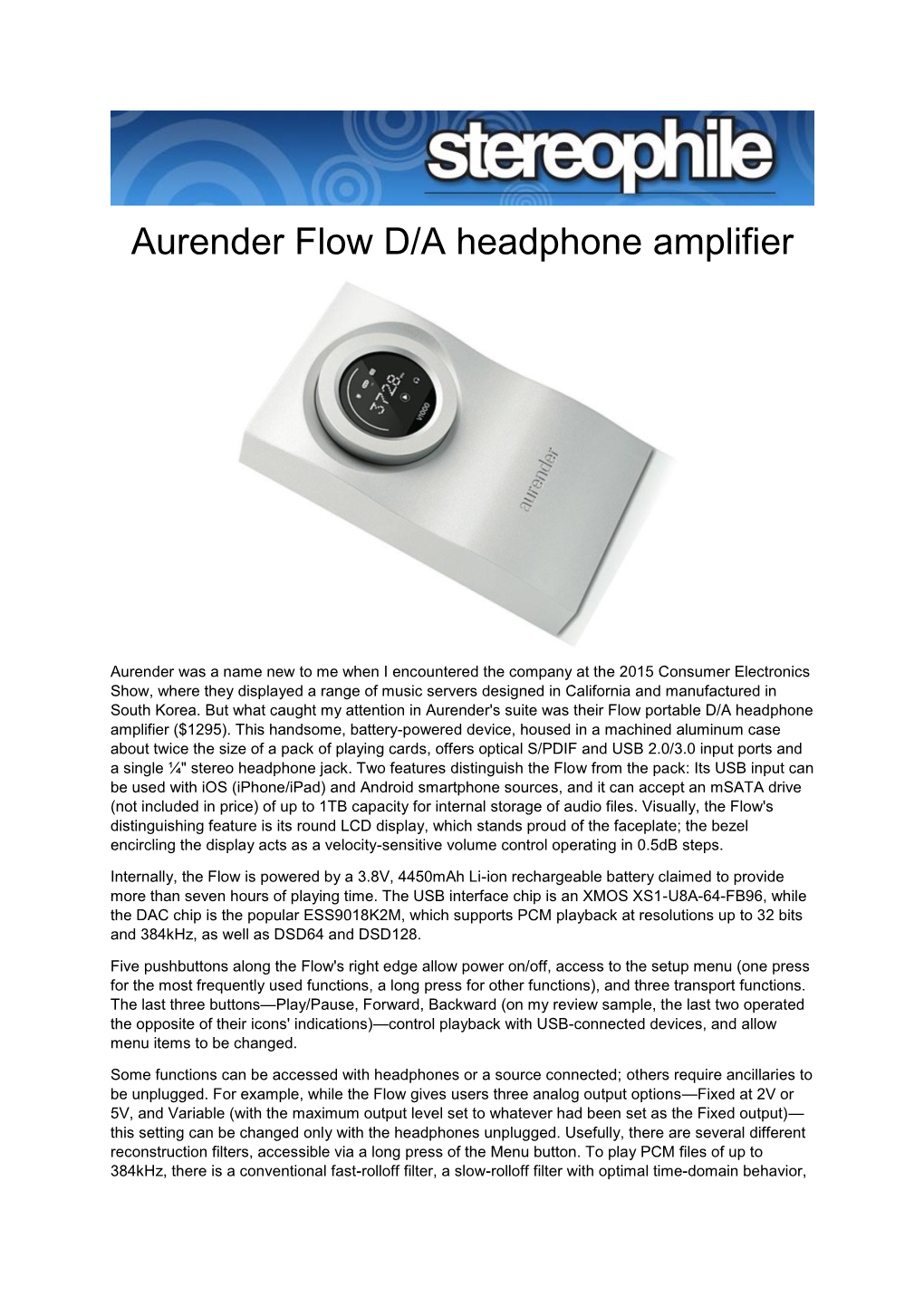 Aurender Flow D/A Headphone Amplifier