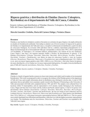 Riqueza Genérica Y Distribución De Elmidae (Insecta: Coleoptera, Byrrhoidea) En El Departamento Del Valle Del Cauca, Colombia