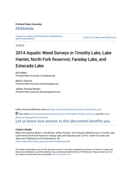 2014 Aquatic Weed Surveys in Timothy Lake, Lake Harriet, North Fork Reservoir, Faraday Lake, and Estacada Lake