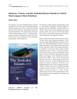 Okinawa, Taiwan, and the Senkaku/Diaoyu Islands in United States–Japan–China Relations