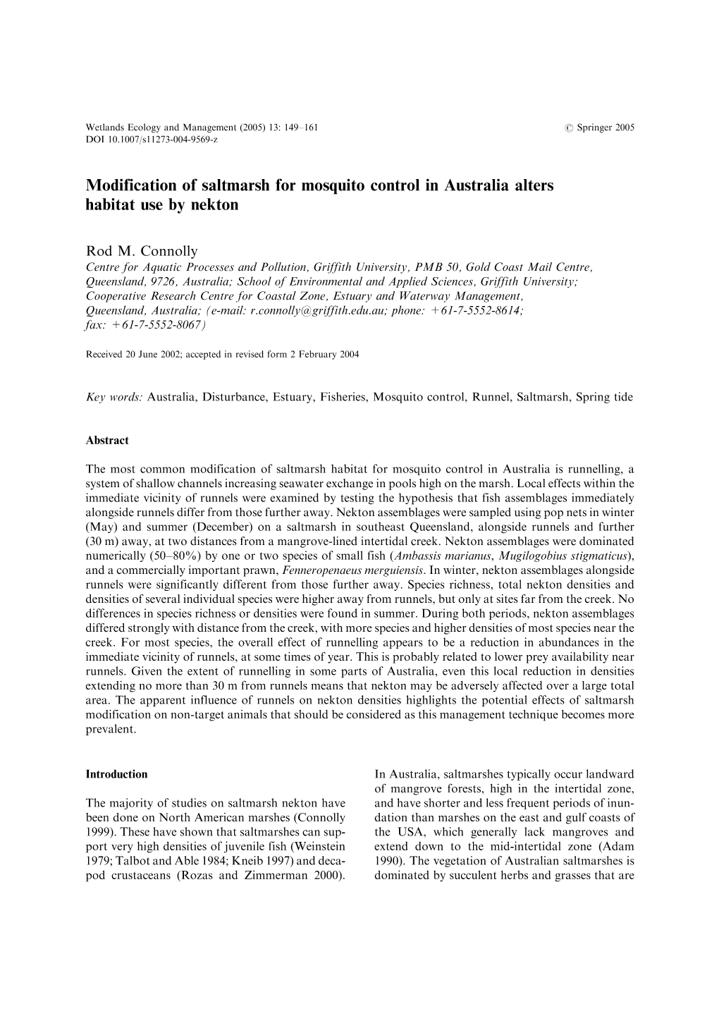 Modification of Saltmarsh for Mosquito Control in Australia Alters Habitat Use by Nekton