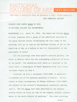 WASHINGTON, D.C. April 21, 1976. the Naked and Clothed Majas by Goya, Together with a Group of Six Additional Pictures By