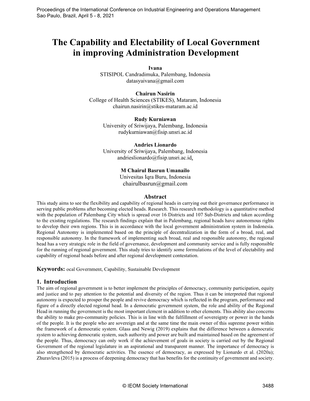 The Capability and Electability of Local Government in Improving Administration Development