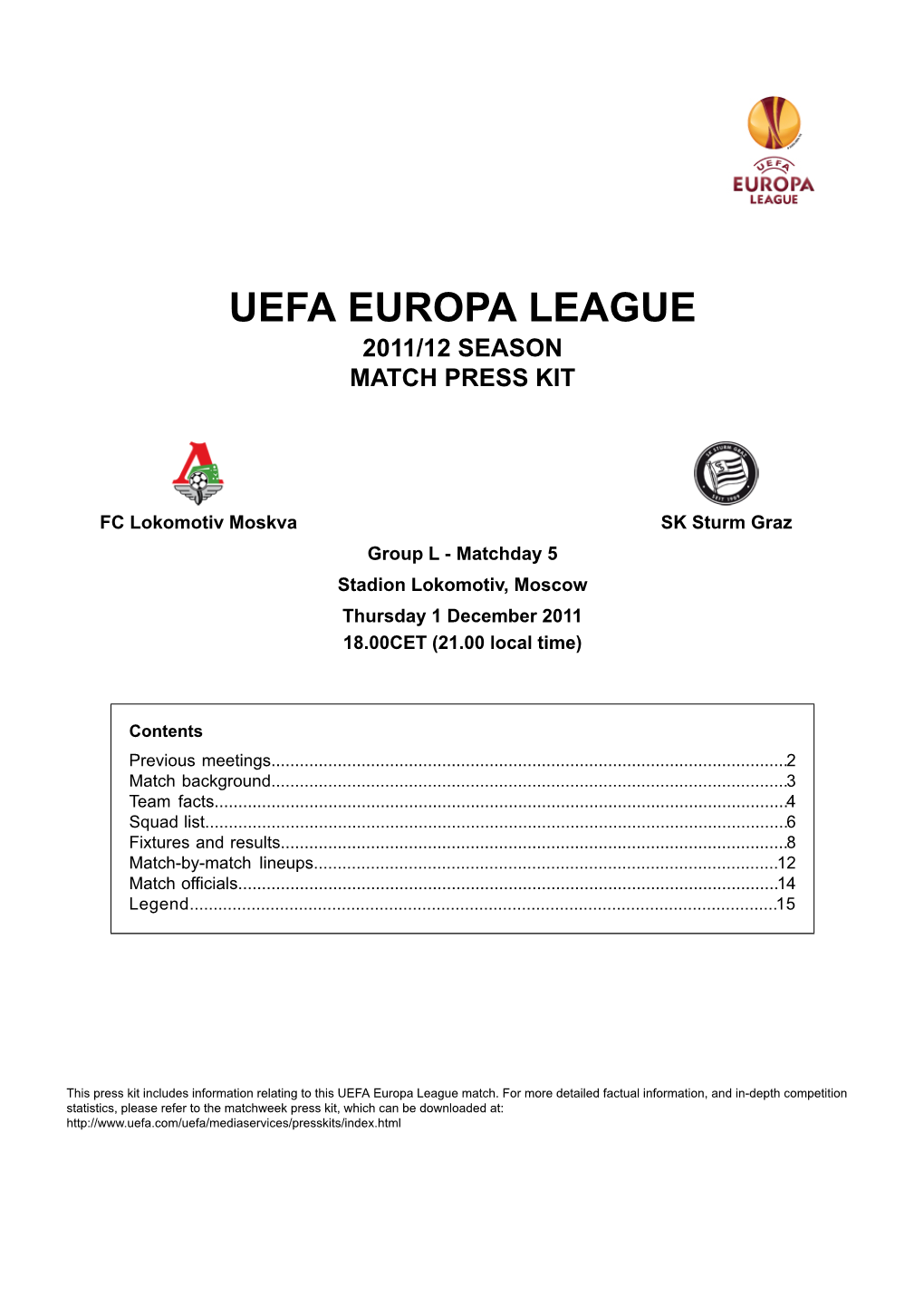 Uefa Europa League 2011/12 Season Match Press Kit