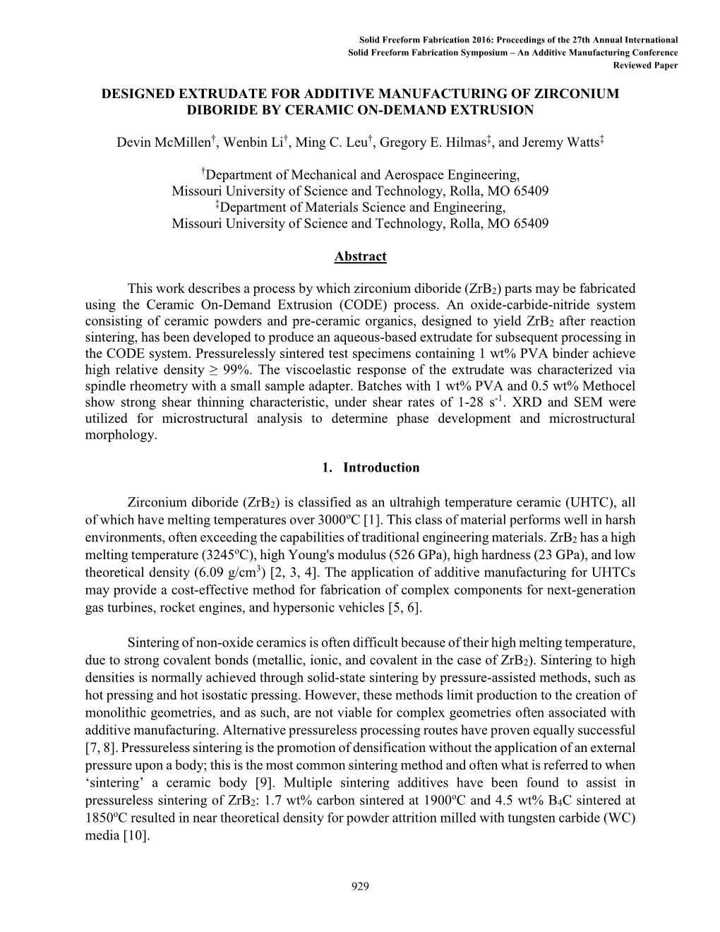 Designed Extrudate for Additive Manufacturing of Zirconium Diboride by Ceramic On-Demand Extrusion