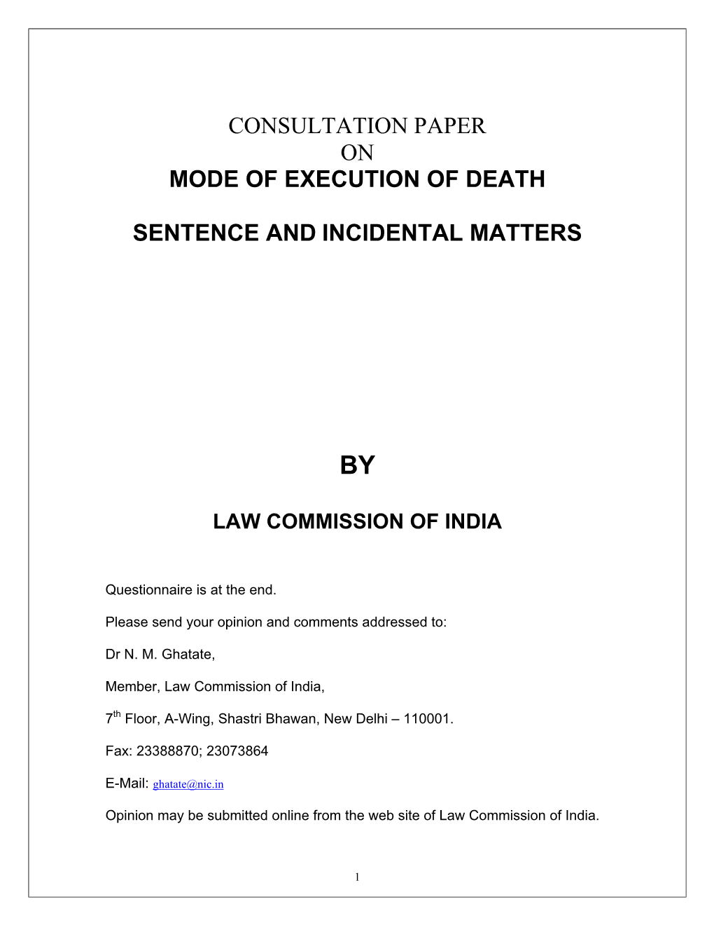 Report on Execution of Death Sentence