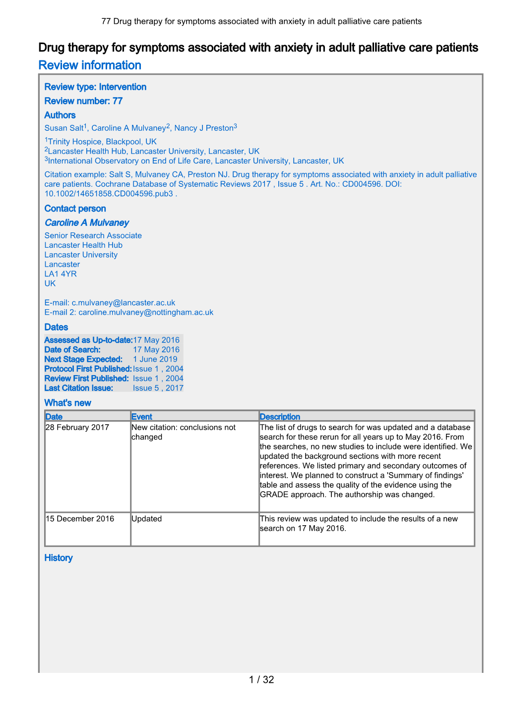 77 Drug Therapy for Symptoms Associated with Anxiety in Adult Palliative Care Patients