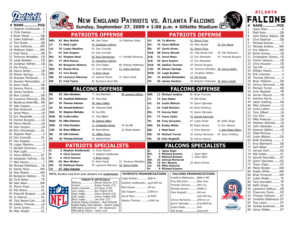 New England Patriots Vs. Atlanta Falcons