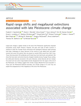 Rapid Range Shifts and Megafaunal Extinctions Associated with Late Pleistocene Climate Change ✉ Frederik V