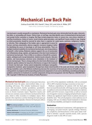 Mechanical Low Back Pain Joshua Scott Will, DO; ​David C