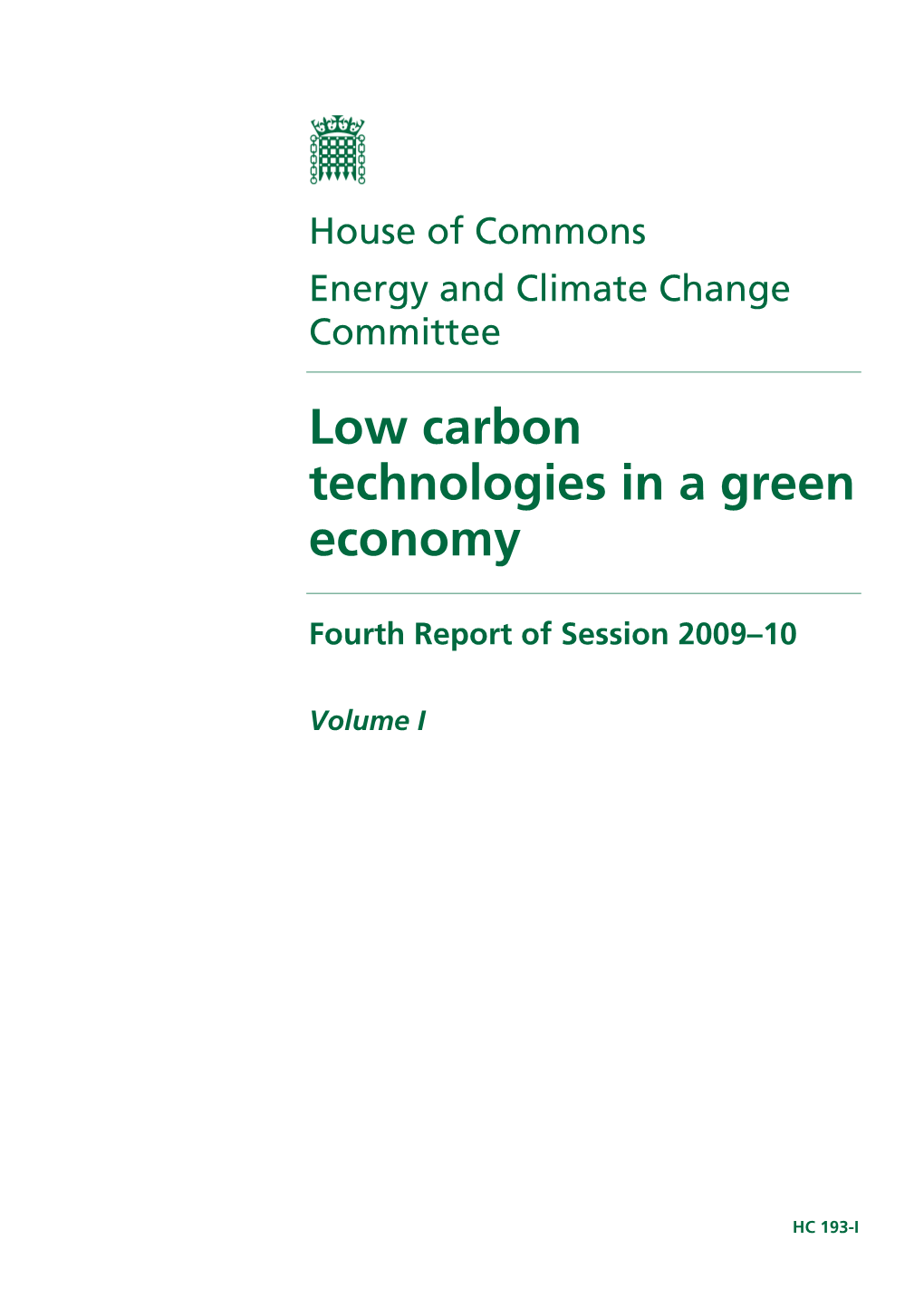 Low Carbon Technologies in a Green Economy