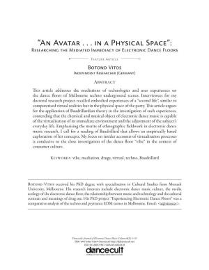An Avatar . . . in a Physical Space”: Researching the Mediated Immediacy of Electronic Dance Floors