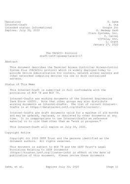 Operations T. Dahm Internet-Draft A. Ota Intended Status: Informational Google Inc Expires: July 30, 2020 D