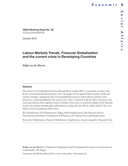 Labour Markets Trends, Financial Globalization and the Current Crisis in Developing Countries