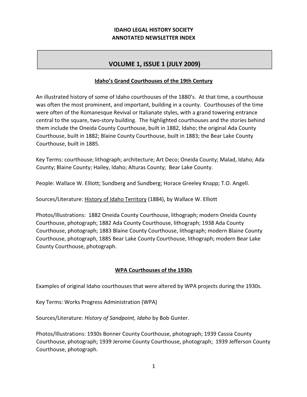 Idaho Legal History Society Newsletter