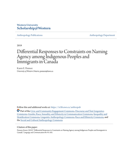 Differential Responses to Constraints on Naming Agency Among Indigenous Peoples and Immigrants in Canada Karen E