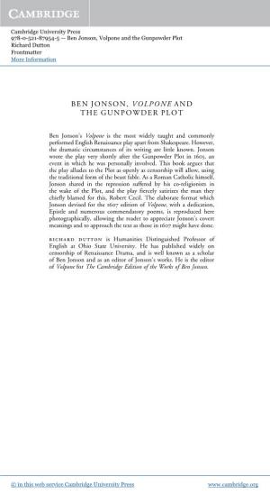 Ben Jonson, Volpone and the Gunpowder Plot Richard Dutton Frontmatter More Information