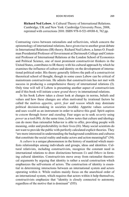 Richard Ned Lebow. a Cultural Theory of International Relations. Cambridge, UK and New York: Cambridge University Press, 2008, Reprinted with Corrections 2010