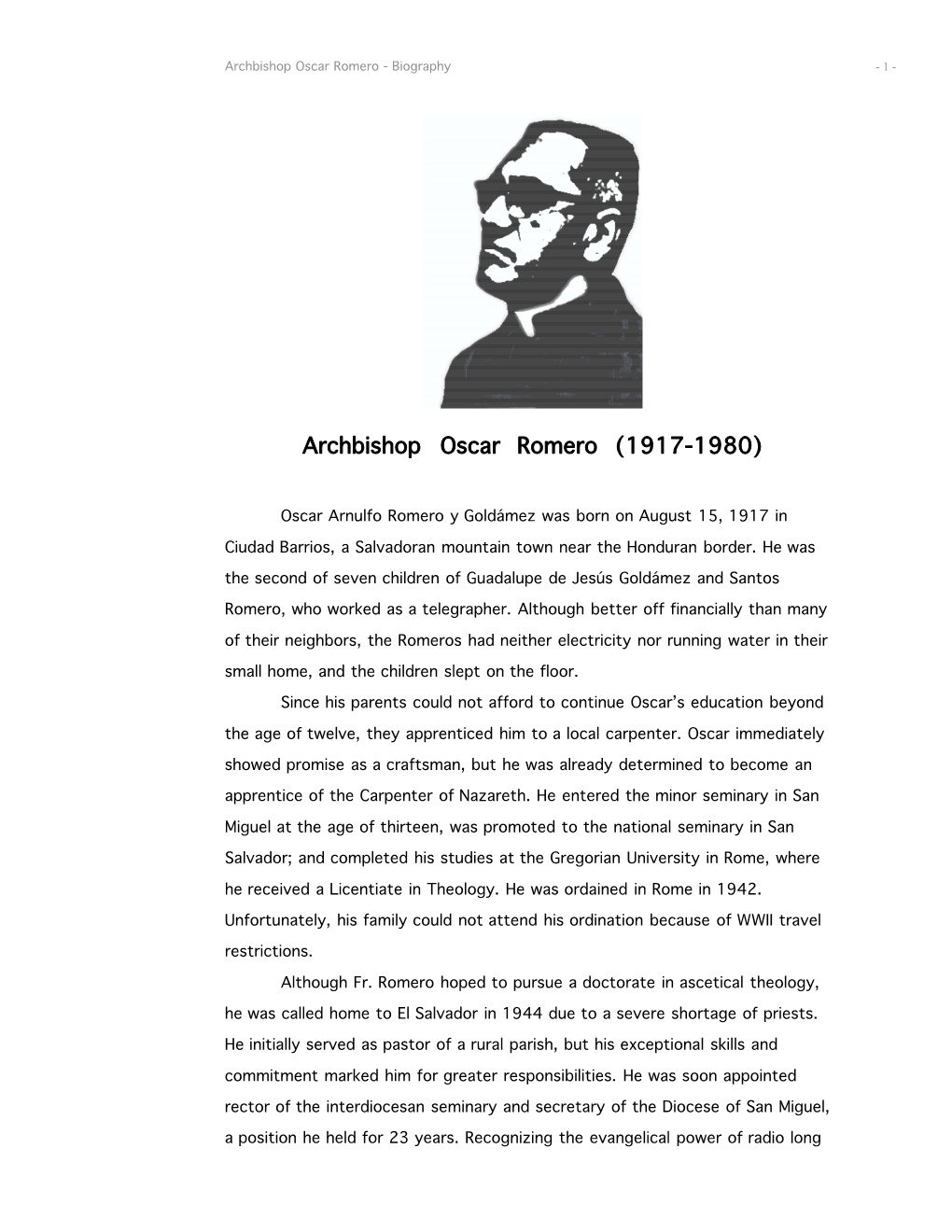 Archbishop Oscar Romero (1917-1980)