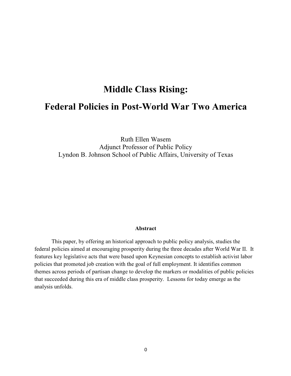 Middle Class Rising: Federal Policies in Post-World War Two America