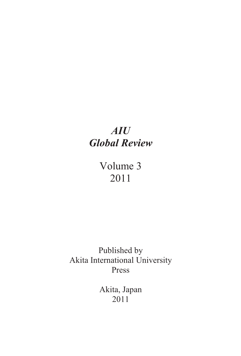 AIU Global Review Volume 3 2011