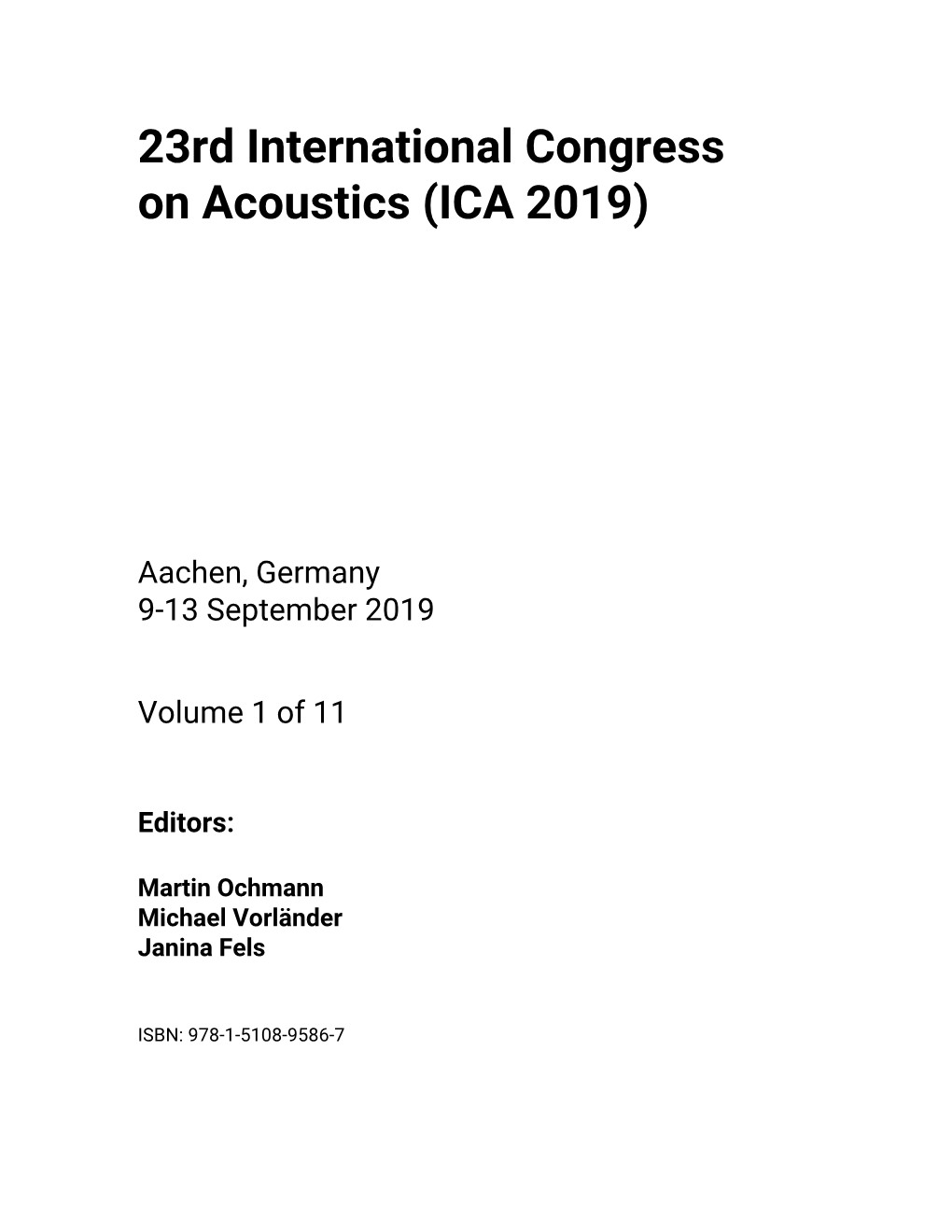 23Rd International Congress on Acoustics (ICA 2019)