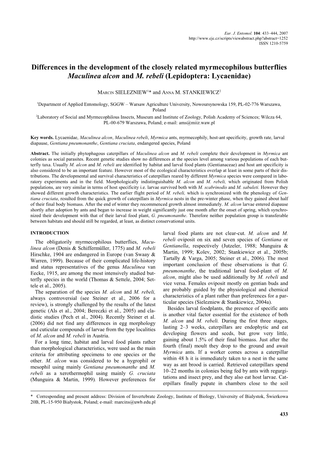 Differences in the Development of the Closely Related Myrmecophilous Butterflies Maculinea Alcon and M. Rebeli (Lepidoptera: Lycaenidae)