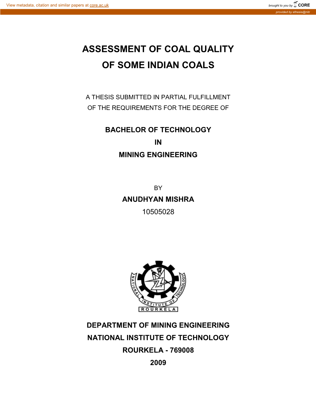 Assessment of Coal Quality of Some Indian Coals