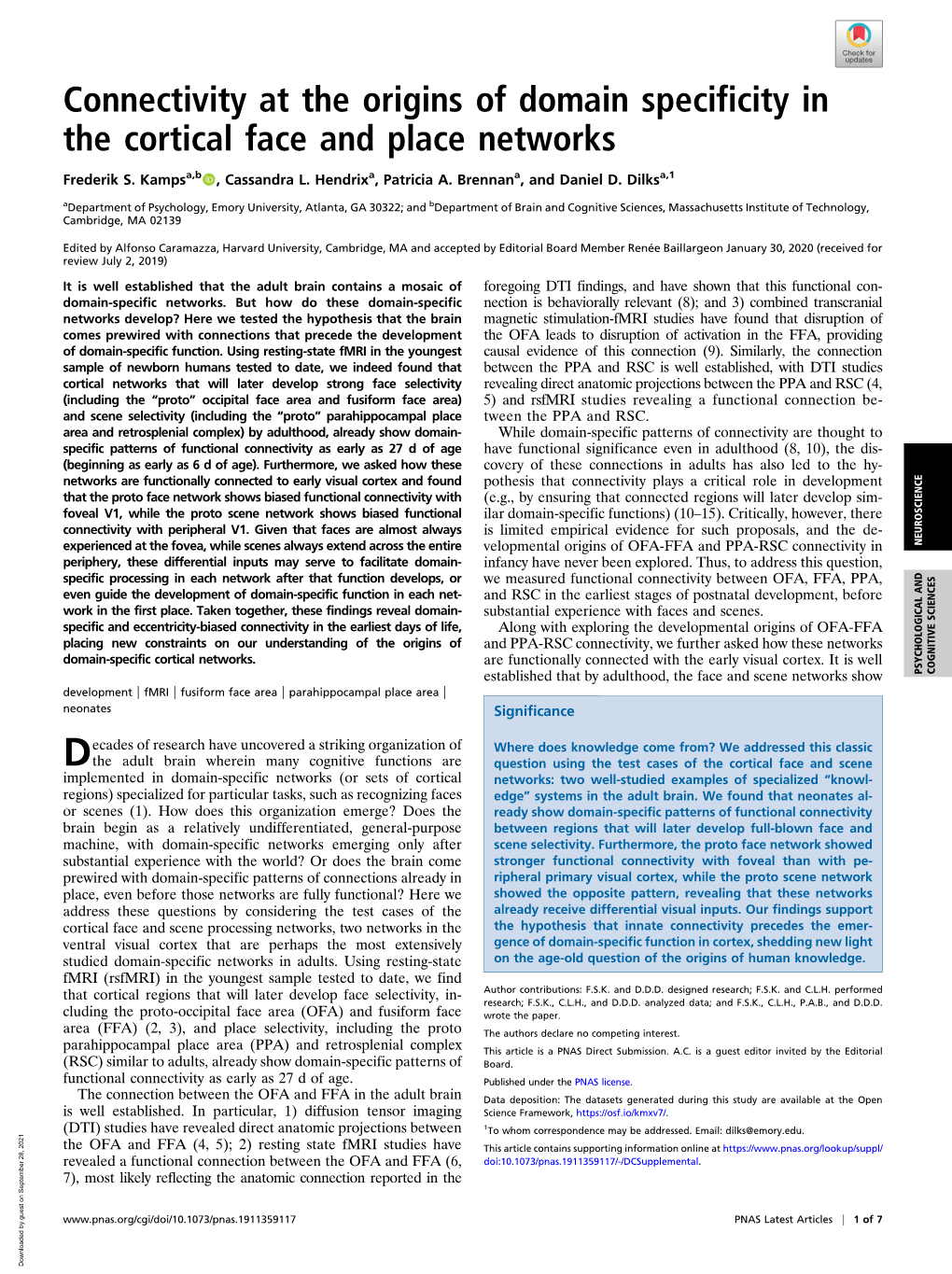 Connectivity at the Origins of Domain Specificity in the Cortical Face and Place Networks