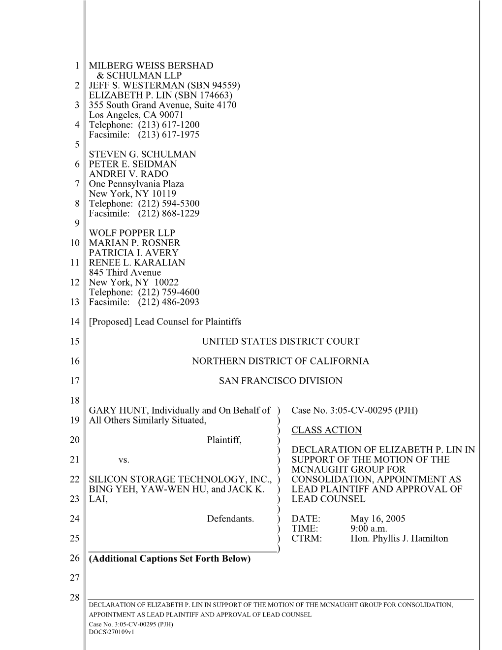 James M. Baker, Et Al. V. Silicon Storage Technology, Inc., Et Al. 05