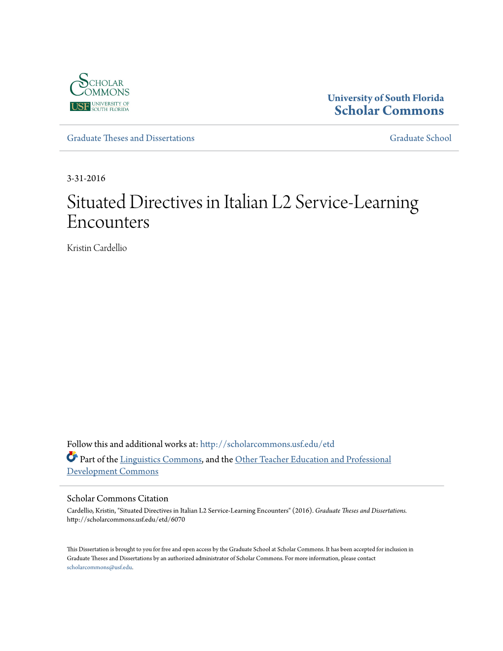 Situated Directives in Italian L2 Service-Learning Encounters Kristin Cardellio